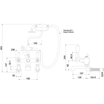 Burlington Kensington Bath Shower Mixer Wall Mounted